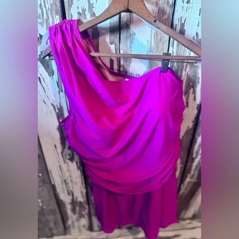 J Crew Ruched One Shoulder Swim Dress Size 22 NWT Radiant Fuchsia